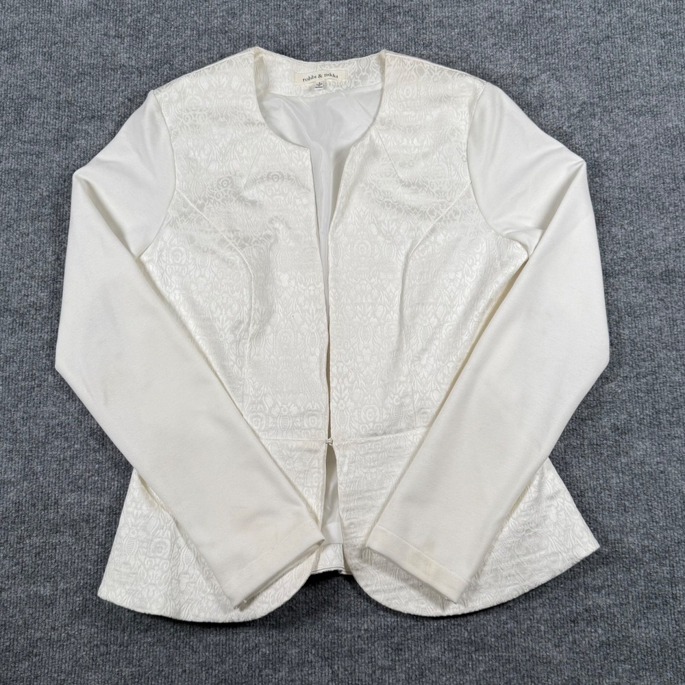 Robbi Nikki Lg Jaquard Textured Peplum Blazer Jacket Elegant Glam Formal Wedding